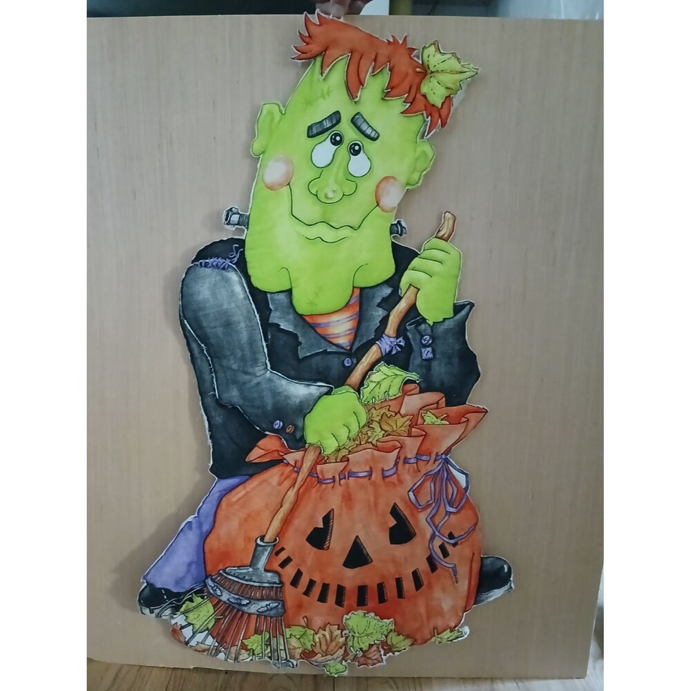 Halloween Frankenstein 42x25 Door Wall Hanging Quilted Pumpkin Fall Decoration - Picture 2 of 7